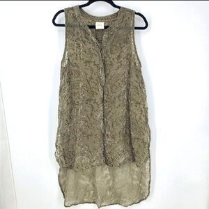 Knox Rose Hi-low Button Down Crush Velvet Sleeveless Blouse In Olive Green